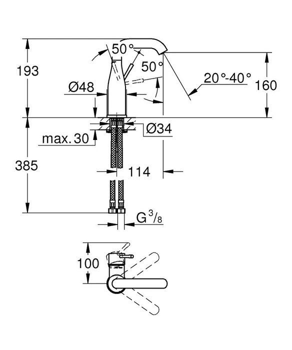 Grohe Essence Einhand-Waschbeckenarmatur 1/2" M-Size chrom