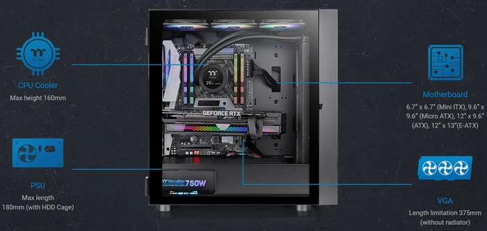 Thermaltake H570 TG ARGB, schwarz, Glasfenster
