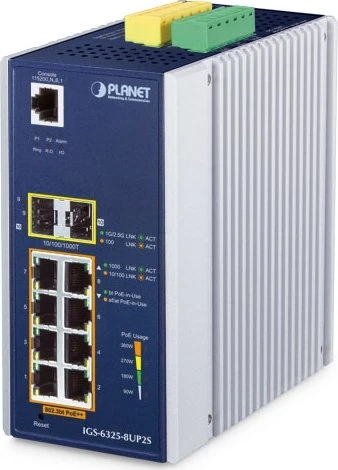 Planet IGS-6325 Industrial Railmount Gigabit Managed Switch, 8x RJ-45, 2x SFP, 360W PoE++