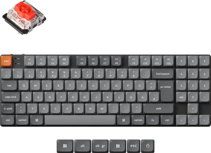 Keychron K13 Max, TKL+NUM, grau/orange, LEDs RGB, hot-swap, Gateron LOW PROFILE 2.0 RED, USB/Bluetooth, DE