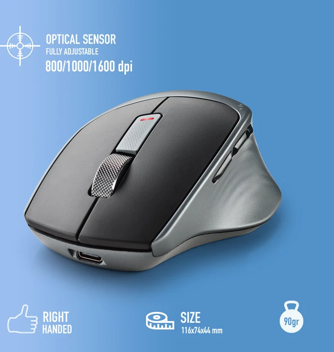 NGS Lush-RB Wireless Rechargeable Multi-Device Mouse schwarz/grau, USB/Bluetooth