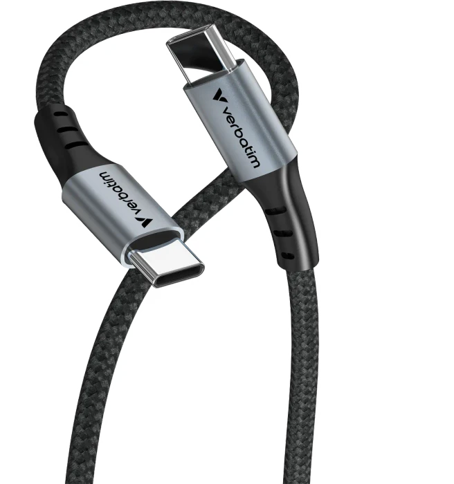 Verbatim Sync & Charge USB-C Kabel, USB 2.0, 480Mb/s, 100W PD 3.0/QC 3.0, USB-C Stecker auf USB-C Stecker, schwarz, 1.2m