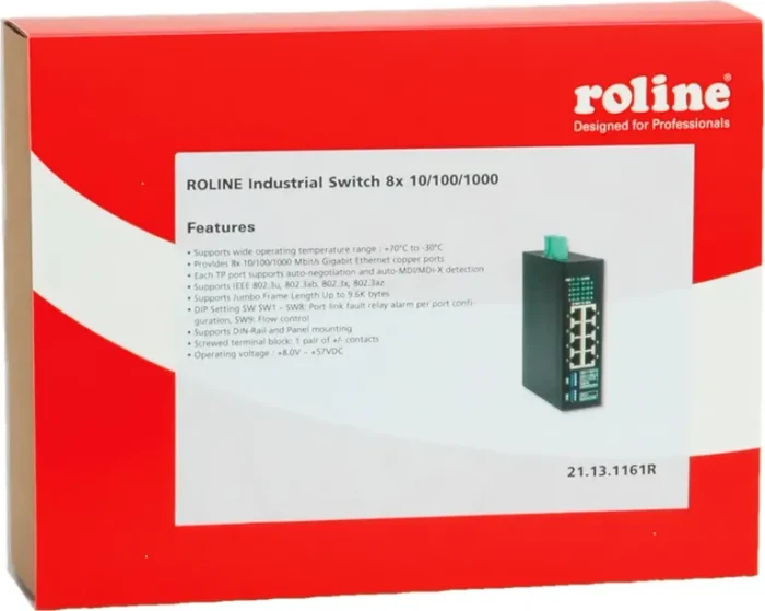 Roline Industrial Railmount Gigabit Switch, 8x RJ-45
