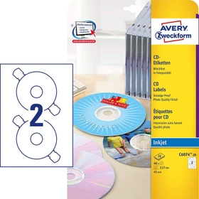Avery-Zweckform CD-Etiketten, 117mm, weiß, hochglänzend, 20 Blatt (40 Etiketten)