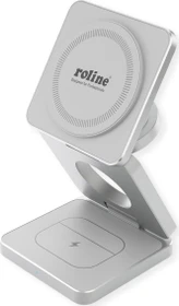 Roline / Secomp Faltbare 3-in-1 Induktionsladestation (Qi) für Apple-Geräte silber