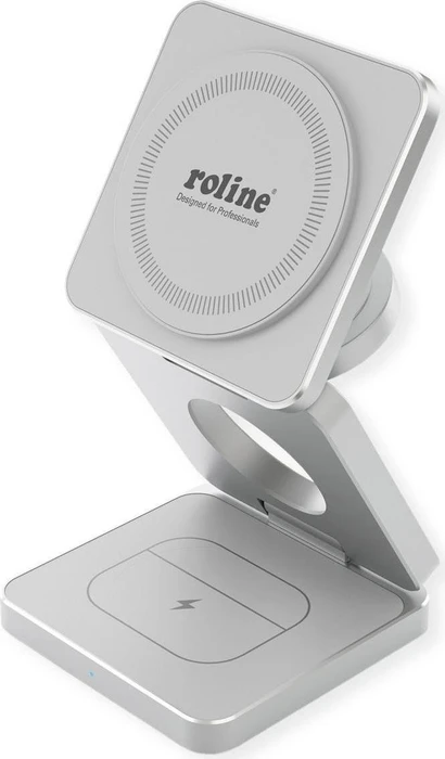 Roline / Secomp Faltbare 3-in-1 Induktionsladestation (Qi) für Apple-Geräte silber