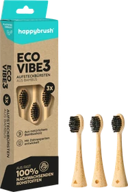 HappyBrush Schall Vibe 3 Ersatzbürste Bambus, 3 Stück