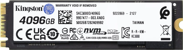 Kingston KC3000 PCIe 4.0 NVMe SSD 4096GB, M.2 2280 / M-Key / PCIe 4.0 x4