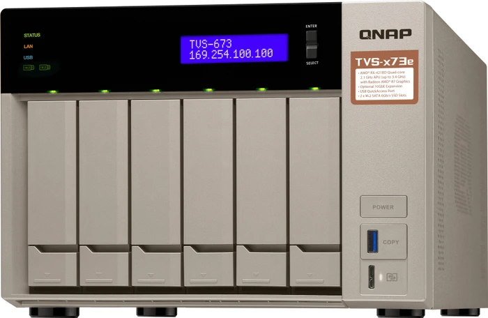 QNAP TVS-673e-4G 15TB, 4GB RAM, 4x RJ-45 1000Base-T, 4x USB-A 3.0