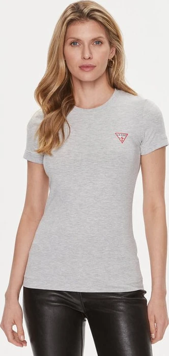 Guess Stretch Logo-Dreieck T-Shirt kurzarm grau (Damen)