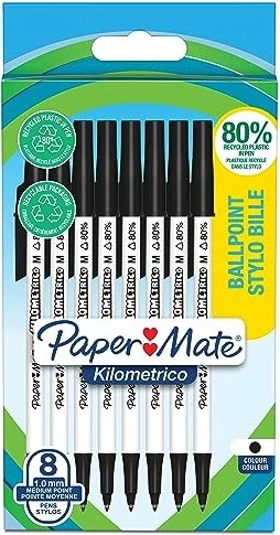 Paper Mate Kilometrico Kugelschreiber (Mine) schwarz/weiß, 8er-Pack