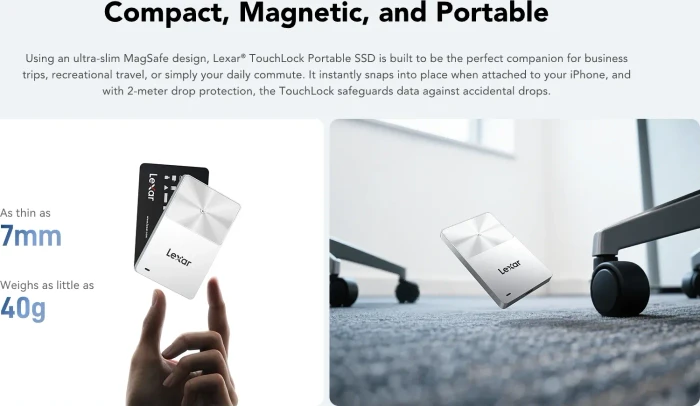 Lexar TouchLock Portable SSD, 512GB, USB-C 3.0