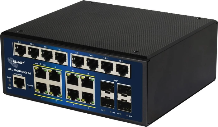 Allnet SGI Industrial Railmount Gigabit Switch, 16x RJ-45, 4x SFP, 240W PoE+