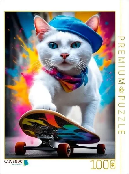 Calvendo Katze beim Outdoorsport - Skateboard fahren
