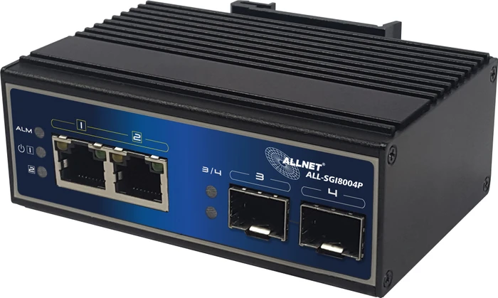 Allnet SGI Industrial Railmount Gigabit Switch, 2x RJ-45, 2x SFP, 180W PoE++