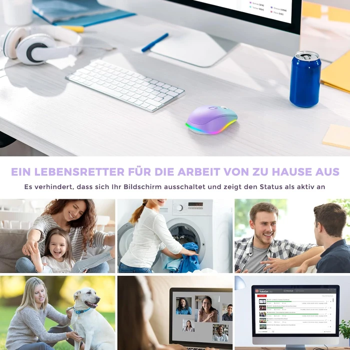Seenda Rechargeable Wireless RGB Mouse mit Jiggler-Funktion, hellgrün/violett, USB