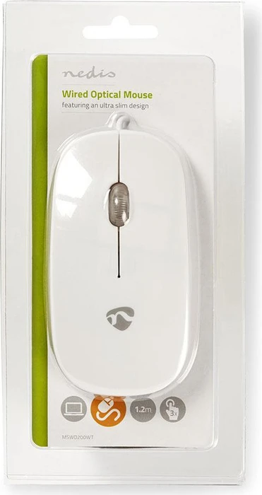 Nedis Wired Optical Mouse, weiß, USB