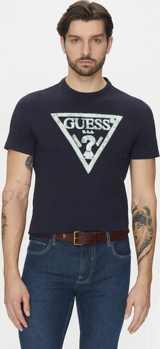 Guess Logo-Dreieck T-Shirt kurzarm dunkelblau (Herren)