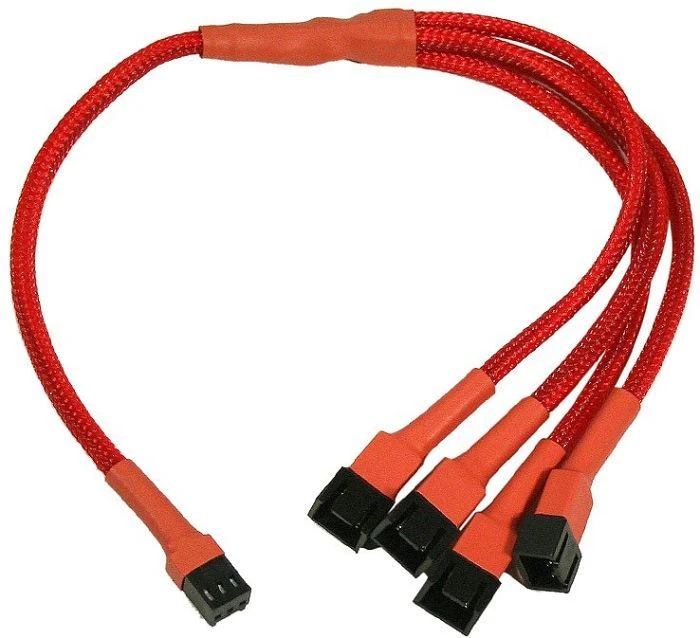 Nanoxia 3-Pin auf 4x 3-Pin Verteiler, sleeved, 30cm, rot