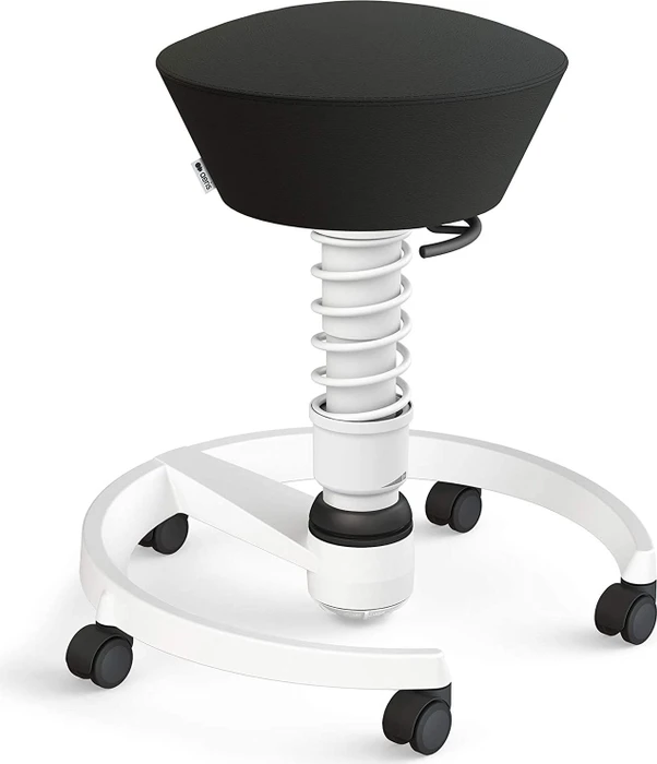 Aeris Swopper New Edition Bürohocker mit Rollen, Feder Standard, Gestell Alu weiß, Bezug Kunstleder Uruguay schwarz