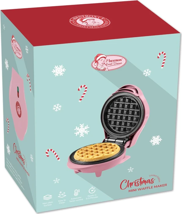 Bestron AMW500XMP Mini Waffeleisen Weihnachten rosa