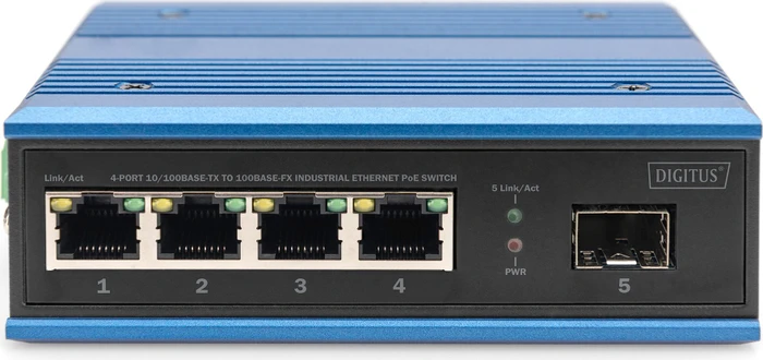 Digitus DN-65 Industrial Railmount Switch, 4x RJ-45, 1x SFP, PoE+