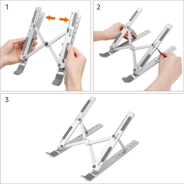 AmazonBasics Tragbarer Laptopständer mit 6 verstellbaren Winkeln, Notebook-Stand 10-15.6", silber