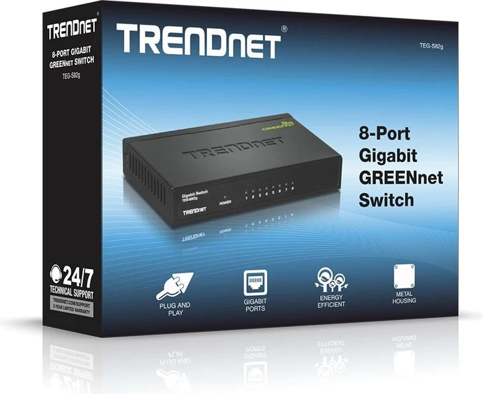 TRENDnet TEG-S GREENnet Desktop Gigabit Switch, 8x RJ-45