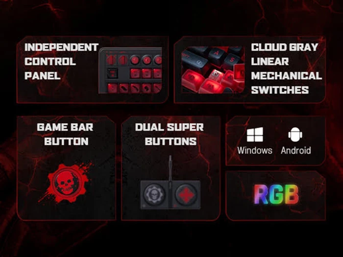8BitDo Retro 87 Mechanical Keyboard - Gears of War E-Day Edition, Clear Blue, Cloud Gray Linear, USB/Bluetooth, US