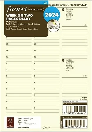 Filofax Kalender Ersatzeinlage 1 Woche/2 Seiten ML 2024, A5