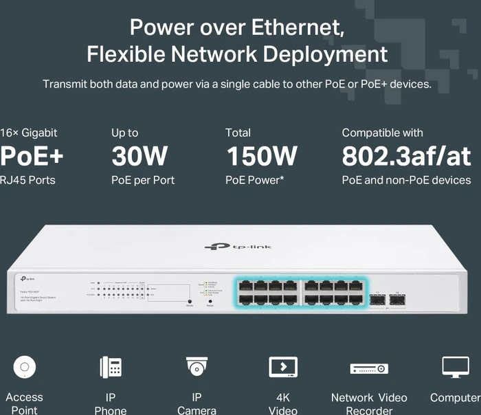 TP-Link Festa FS300 Rackmount Gigabit Smart Switch, 16x RJ-45, 2x SFP, 150W PoE+