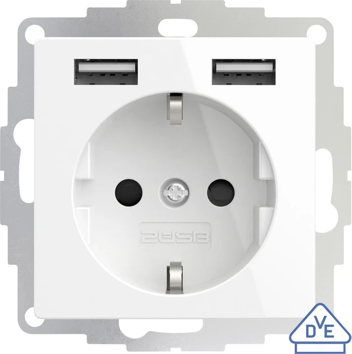 2USB Schutzkontakt-Steckdose mit 2 USB-Ports, reinweiß glänzend (106202)