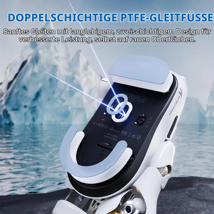Attack Shark X8 Plus Tri-mode Wireless Gaming Mouse, weiß, inkl. C06 Ultra LED Kabel, USB/Bluetooth
