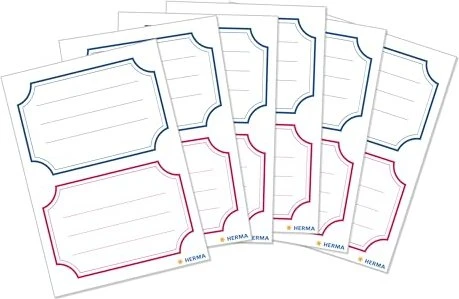 Herma Buchetiketten neutral blauer/roter Rand, 78x53mm, mehrfarbig, 6 Blatt (12 Etiketten)