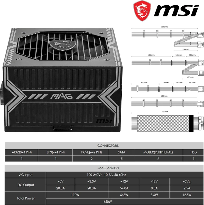MSI MAG A650BNL 650W, ATX 2.4