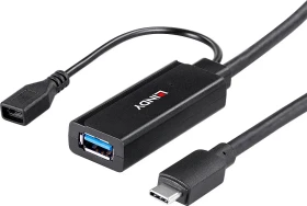Lindy USB 3.0 aktives Verlängerungskabel, USB-C [Stecker] auf USB-A [Buchse]/USB-C [Buchse], 5m (43344)
