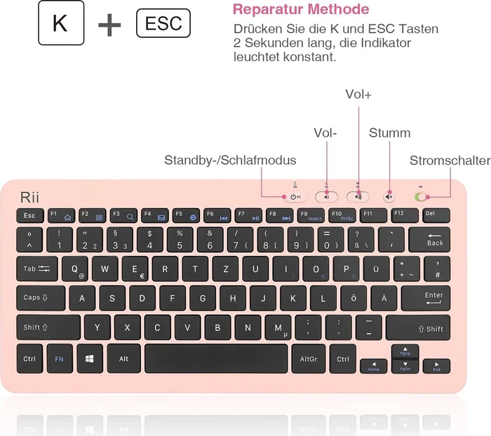Riitek Rii RKM709 Wireless Keyboard and Mouse Combo, rosa, USB, DE