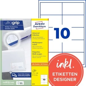 Avery-Zweckform Etiketten, 97x55mm, weiß, 100 Blatt (1000 Etiketten)