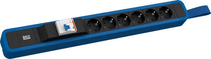 Bachmann Primo 2, 6-fach, mit Schlaufe, FI-Schutzschalter, 2m, blau/schwarz