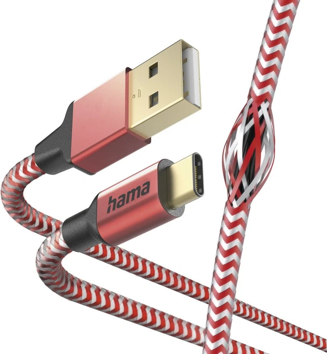 Hama Ladekabel Reflective USB-A/USB-C 1.5m Nylon rot