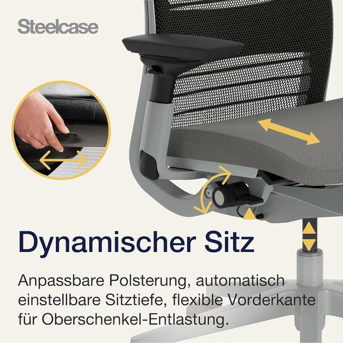 Steelcase Think Bürostuhl mit Armlehnen, pfefferschwarz/eulengrau