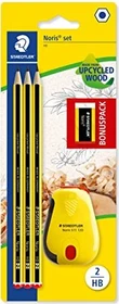 Staedtler Noris 120 Bleistift HB graphit, schwarz/gelb, Radierer, Anspitzer, 3er-Pack