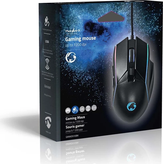 Nedis Gaming Mouse 7200dpi, schwarz, USB