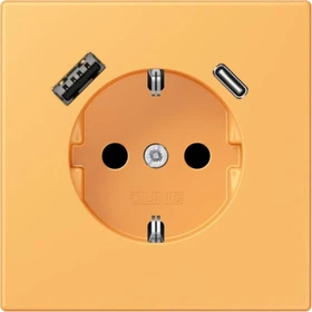 Jung Serie LS SCHUKO-Steckdose mit USB-Ladegerät Safety+, ocre jaune clair