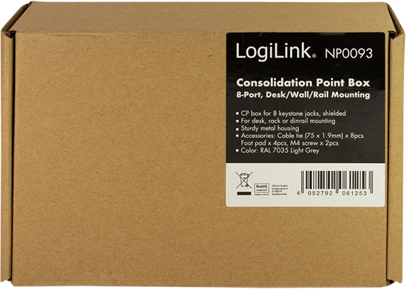 LogiLink Konsolidierungspunkt-Gehäuse für RJ-45 Keystone Module, 8-Port, grau