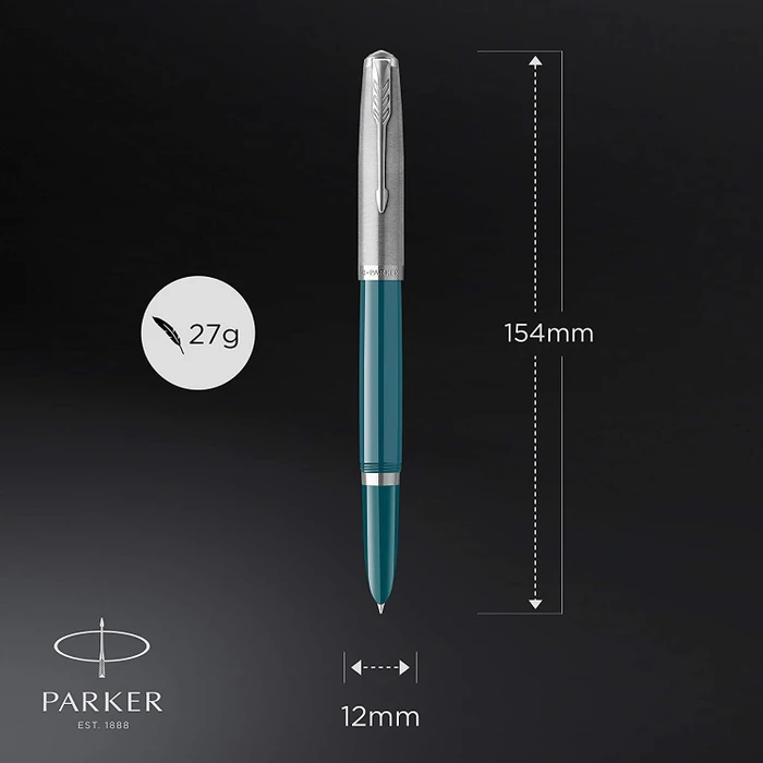 Parker 51 teal blue resin/chrome trim, rechte Hand, fein, Geschenkbox