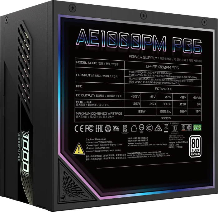 GIGABYTE AORUS Elite Platinum P1000W 1000W, ATX 3.1, Rev. 1.1
