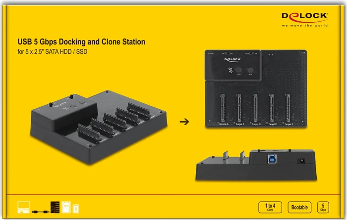 DeLOCK Docking- und Klonstation für 5 x 2.5", SATA 6Gb/s, USB-B 3.0