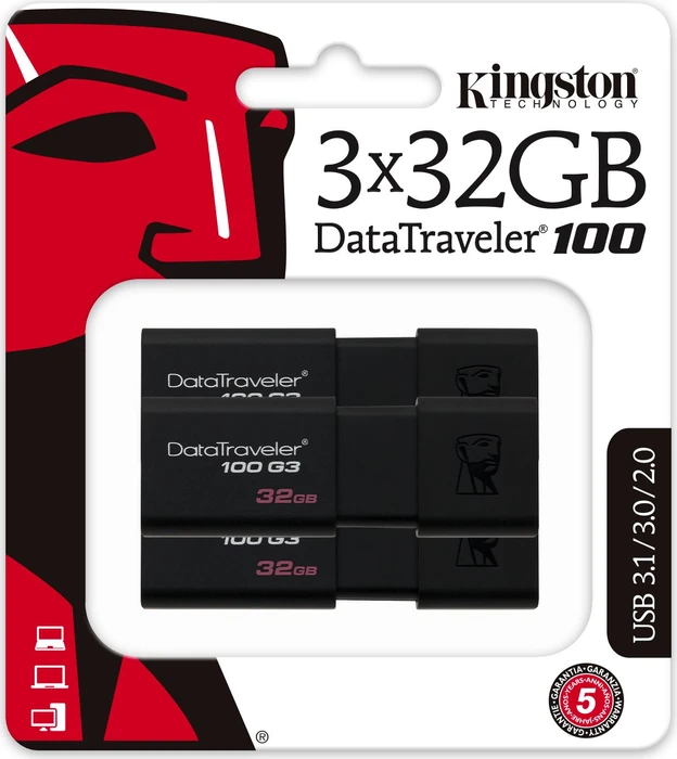 Kingston DataTraveler 100 G3 32GB, USB-A, USB 3.2 Gen 1×1, 3er-Pack