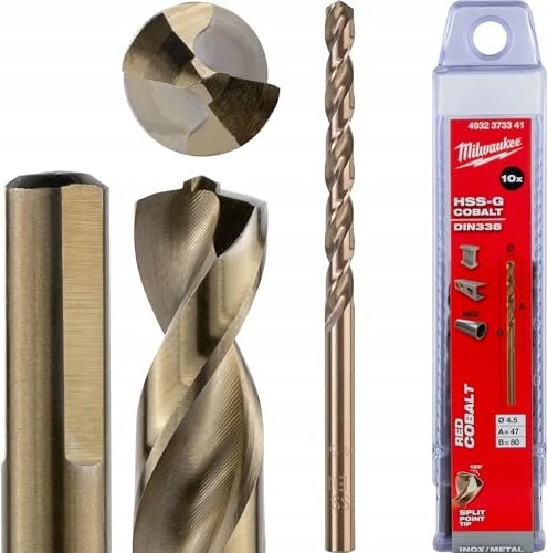 Milwaukee Red Cobalt HSS-G TiN Metallbohrer, 4.5x47x80mm, 10 Stück